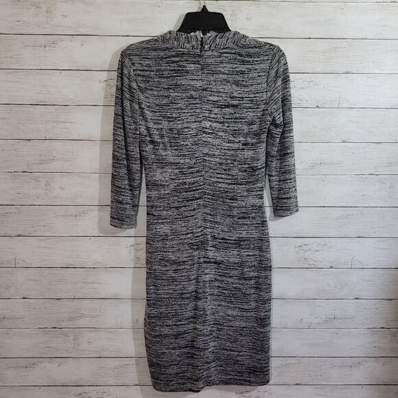 White House Black Market Gray Black Spacedye Soft Knit Faux Wrap Dress Size 4 - Picture 6 of 13